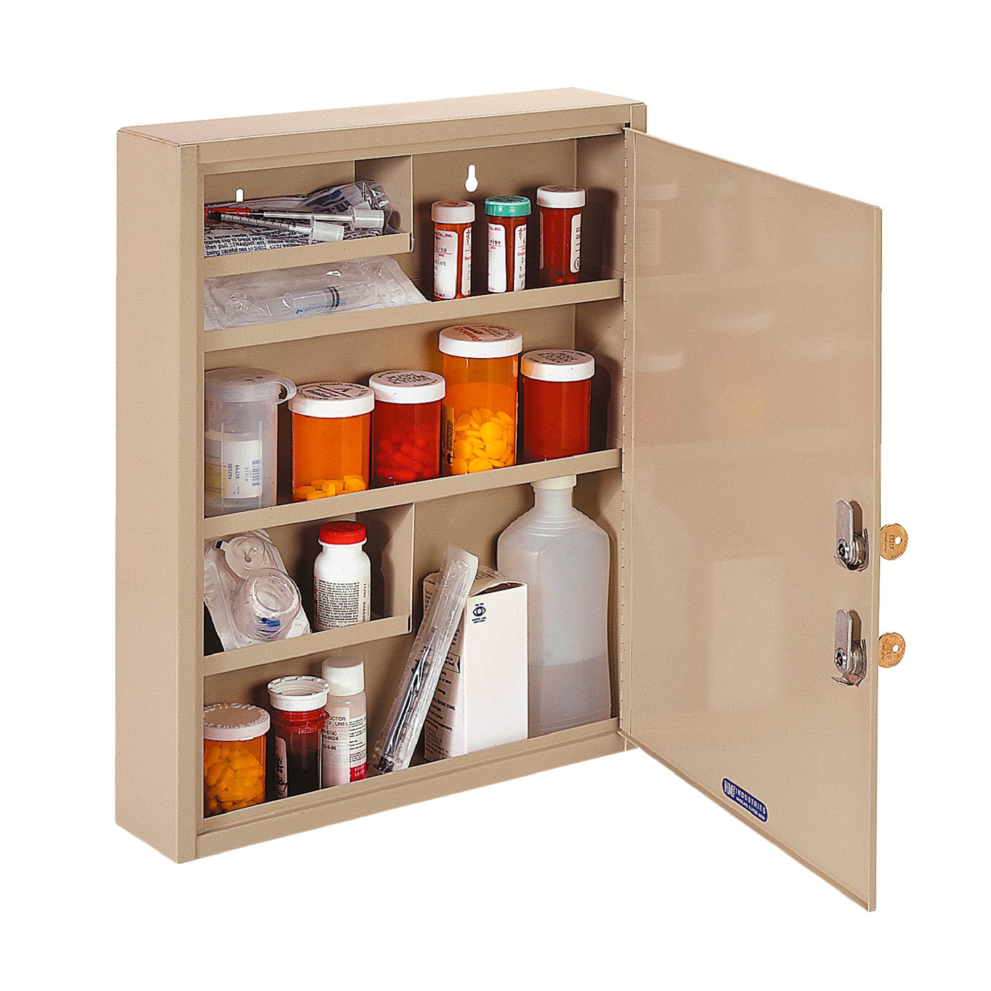 STEELMASTER Large Medical Security Cabinet with Double Key Lock— 14in.W x 3.13in.D x 17.13in.H, Sand, Model# 2019065D03